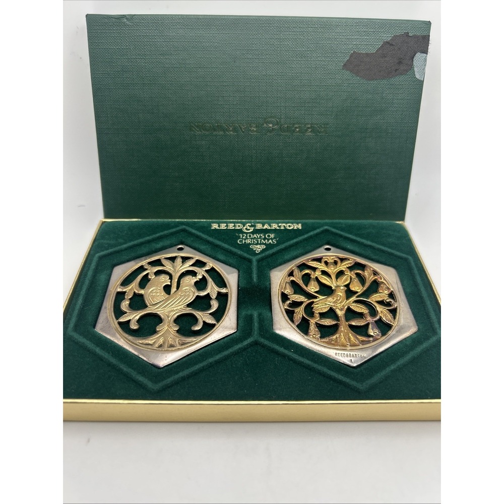 REED &‎ BARTON Partridge 2 Turtle Doves 12 Days of Christmas Ornaments 1983